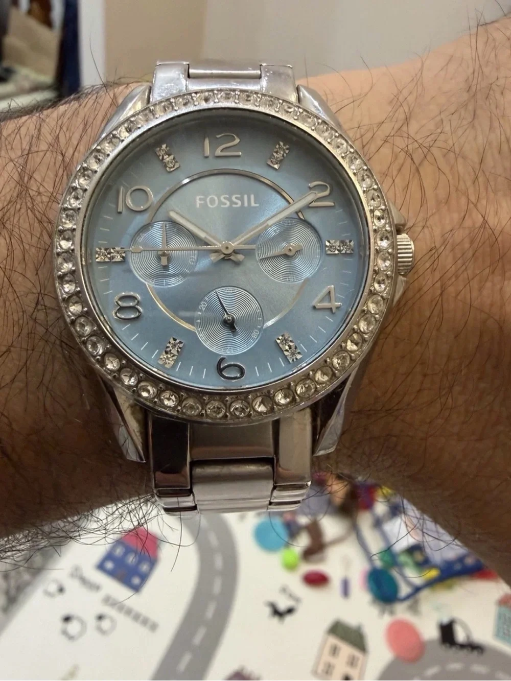 Fossil Riley ES3529 Watch Silver Stainless Steel Crystal Light Blue Dial Unisex